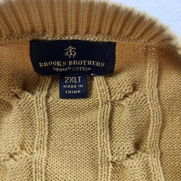 Brooks Brothers Supima Cotton Cable Knit Sweater 2XLT Yellow Big & Tall - Picture 3 of 8